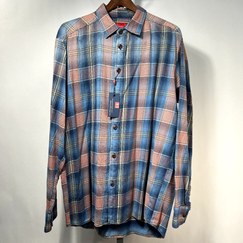 Nwt Agave Denim Plaid Blue/Cream/Red Button Up Men's 100% Cotton Shirt Men's Xl